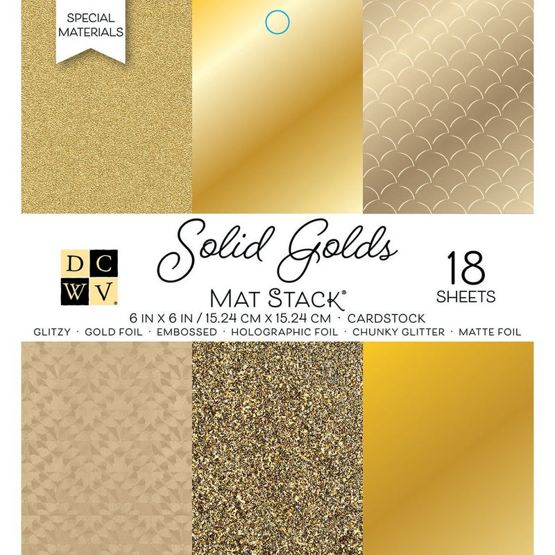 DCWV Heavy Duty Cardstock Paper 6x6 - Gold Foil, Metallic, Holographic, Matte, Embossed, and Glitter Cardstock Styles - Single Sided Scrapbook Paper for Crafts and Card Making, 18 Sheets